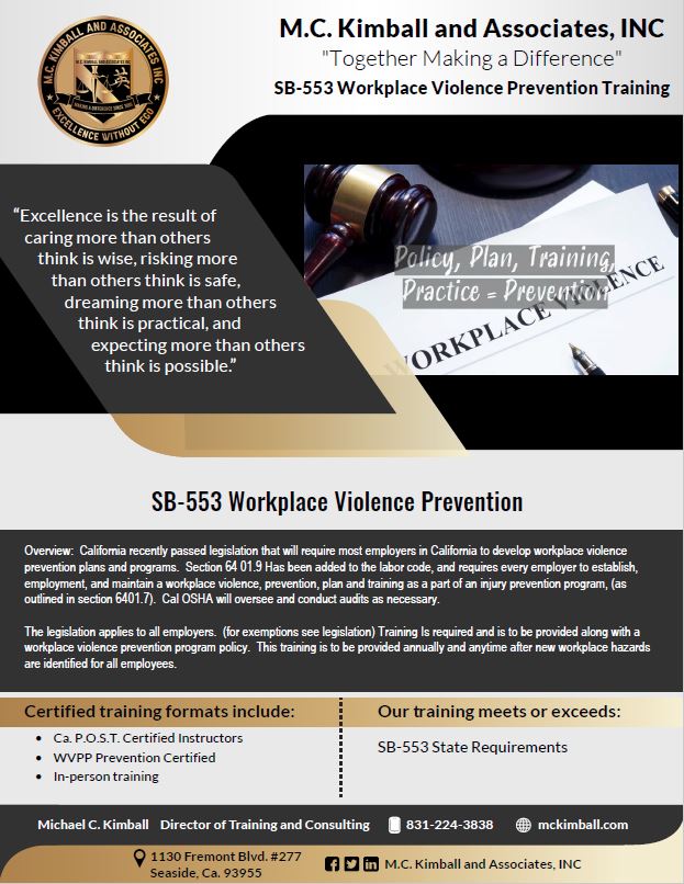 Workplace Violence Training And Prevention M C Kimball And